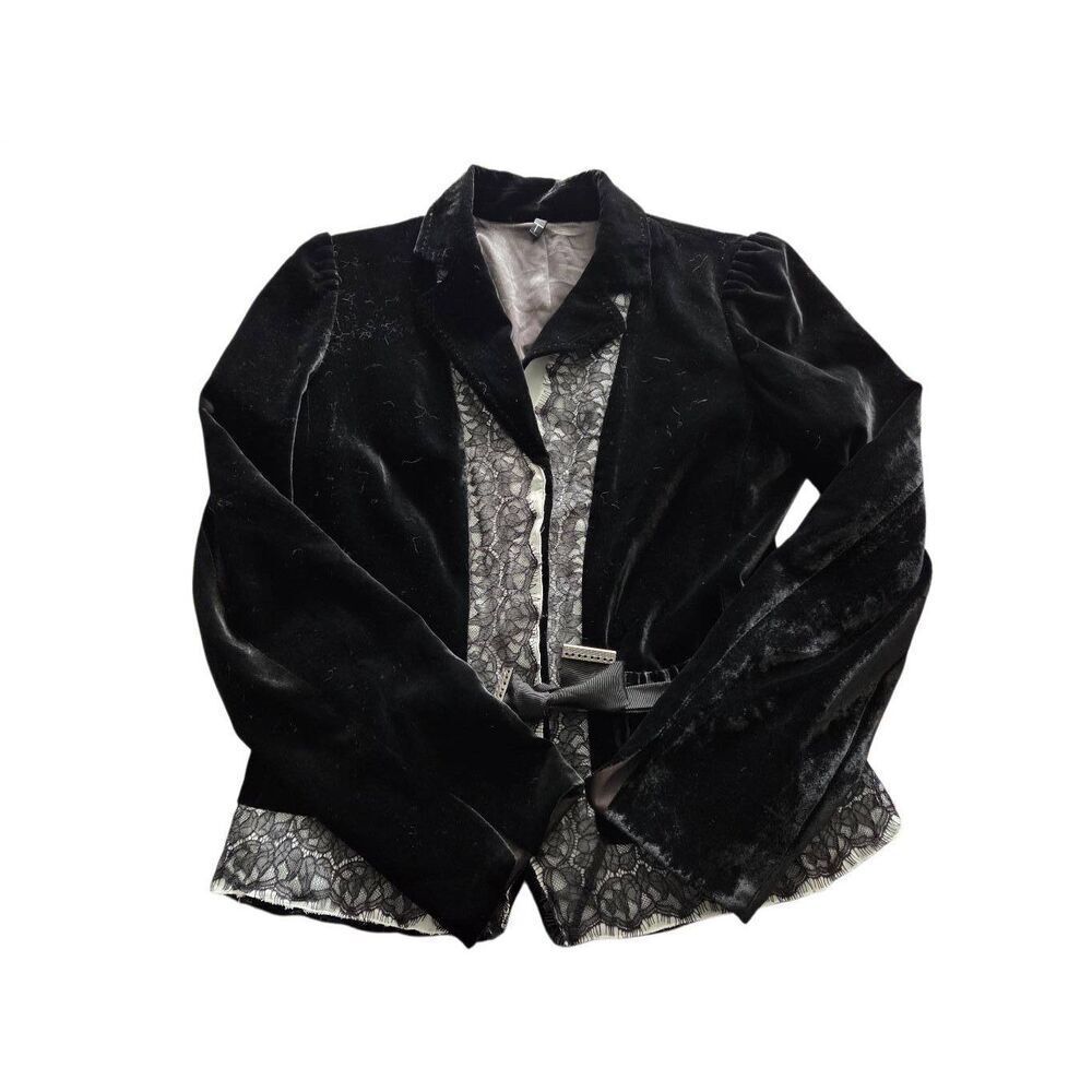 T Tahari Black Velvet Lace Jacket sz Small
